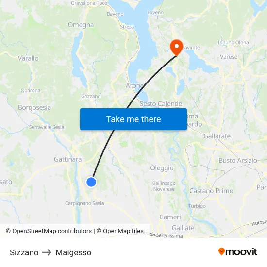 Sizzano to Malgesso map