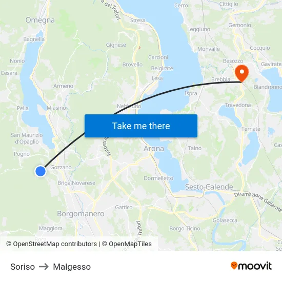 Soriso to Malgesso map