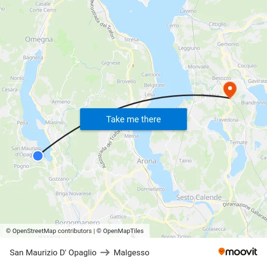 San Maurizio D' Opaglio to Malgesso map