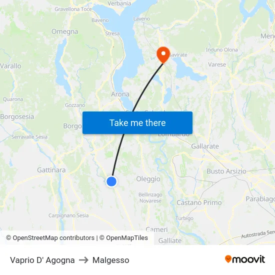 Vaprio D' Agogna to Malgesso map