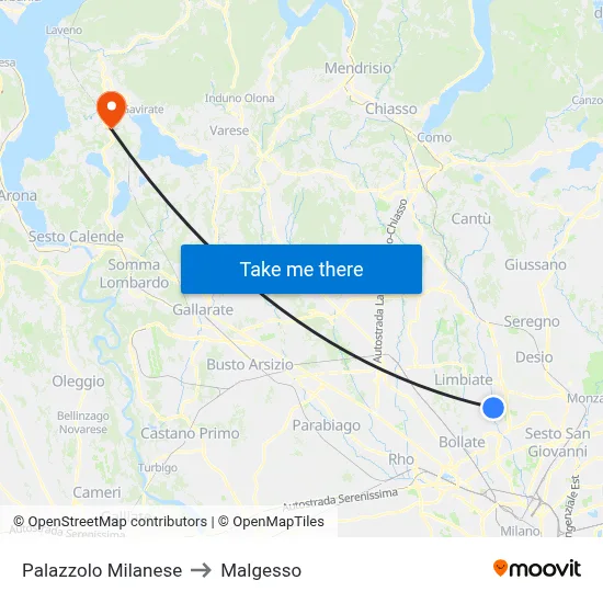 Palazzolo Milanese to Malgesso map