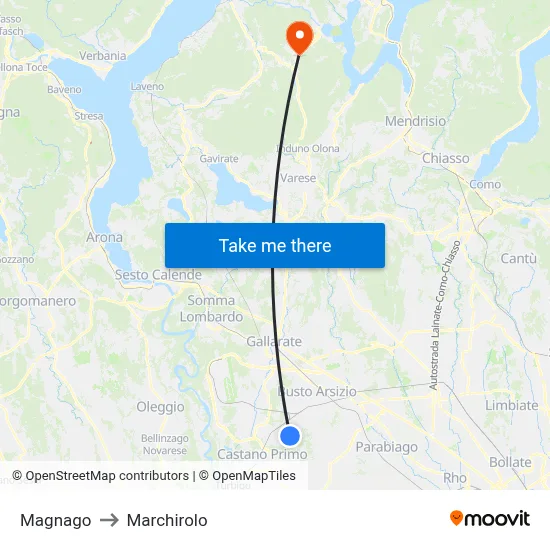 Magnago to Marchirolo map