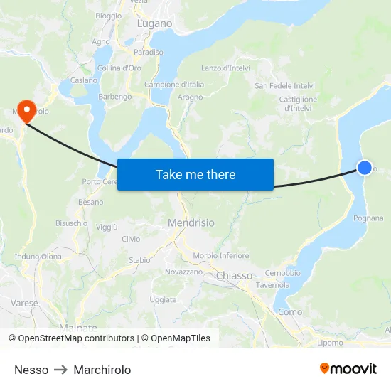 Nesso to Marchirolo map
