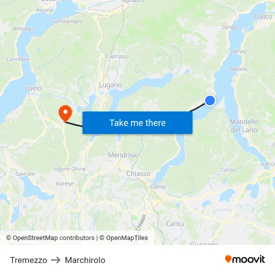 Tremezzo to Marchirolo map