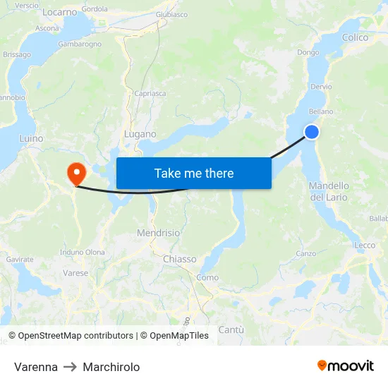 Varenna to Marchirolo map