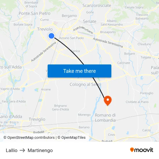 Lallio to Martinengo map