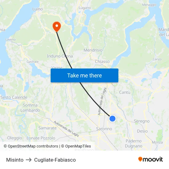 Misinto to Cugliate-Fabiasco map
