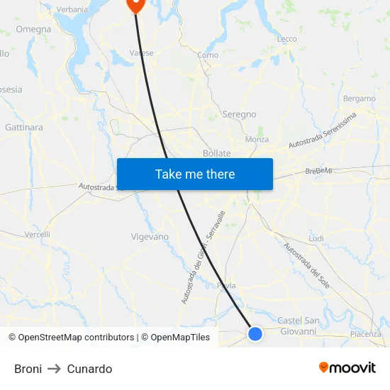 Broni to Cunardo map