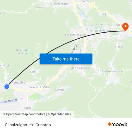Casalzuigno to Cunardo map