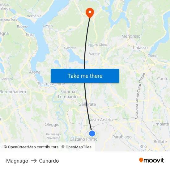 Magnago to Cunardo map