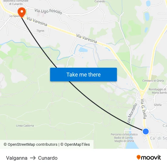 Valganna to Cunardo map