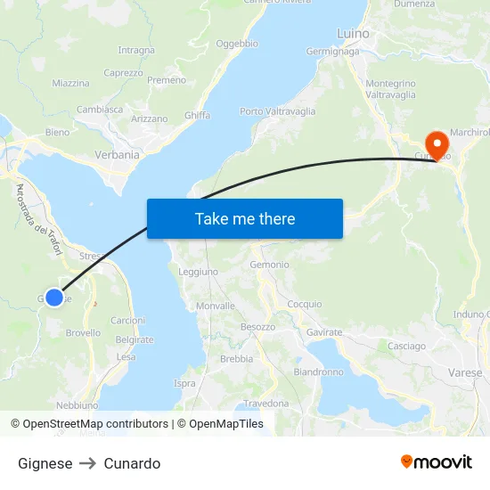 Gignese to Cunardo map
