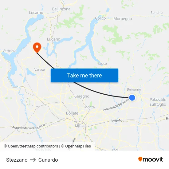 Stezzano to Cunardo map