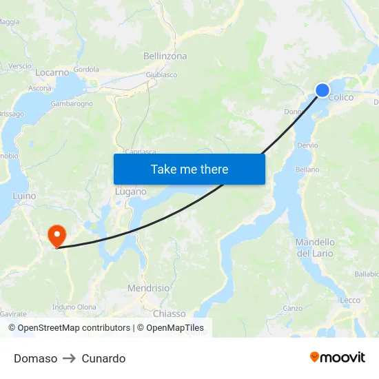 Domaso to Cunardo map