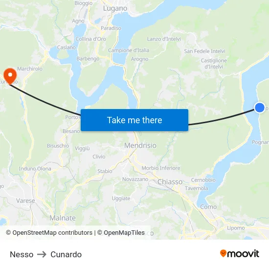 Nesso to Cunardo map
