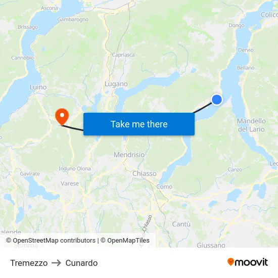 Tremezzo to Cunardo map