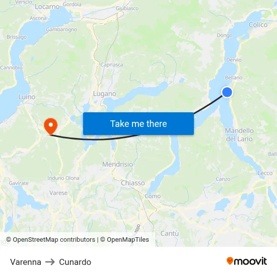 Varenna to Cunardo map