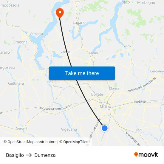 Basiglio to Dumenza map