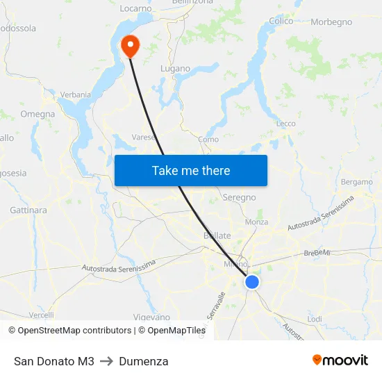 San Donato M3 to Dumenza map