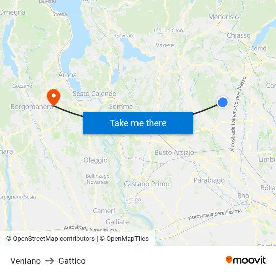 Veniano to Gattico map