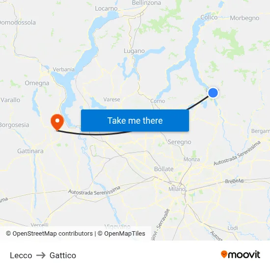 Lecco to Gattico map