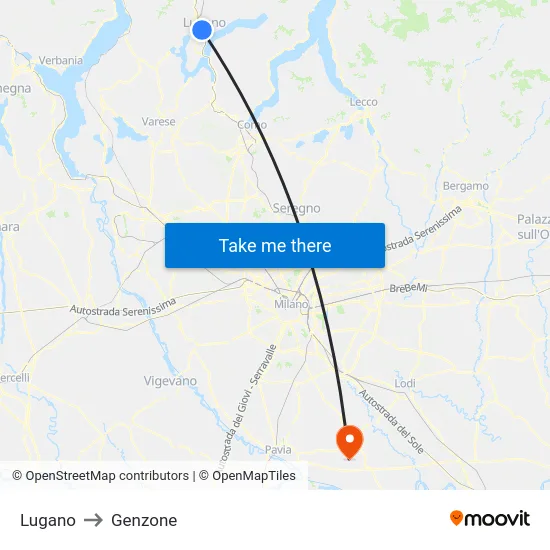 Lugano to Genzone map