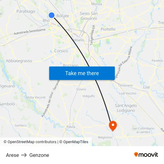 Arese to Genzone map