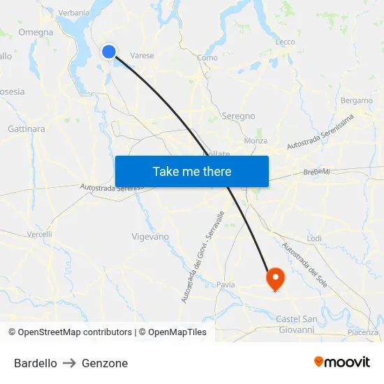 Bardello to Genzone map