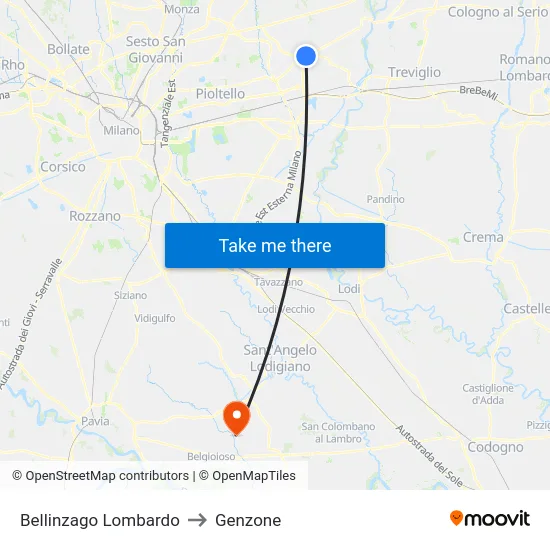 Bellinzago Lombardo to Genzone map