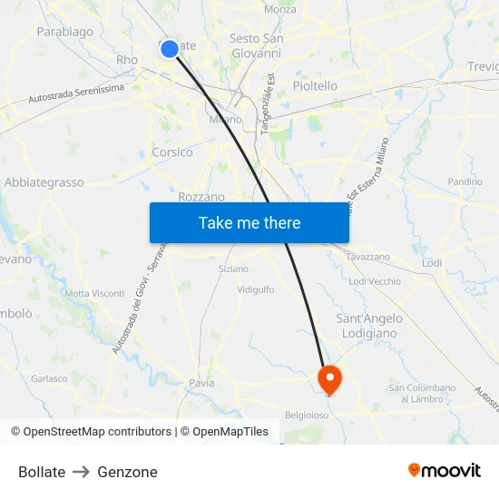 Bollate to Genzone map