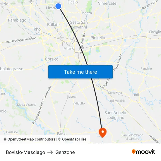 Bovisio-Masciago to Genzone map