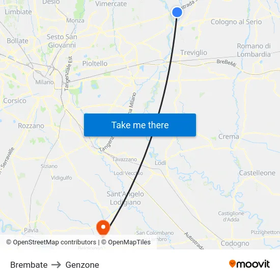 Brembate to Genzone map