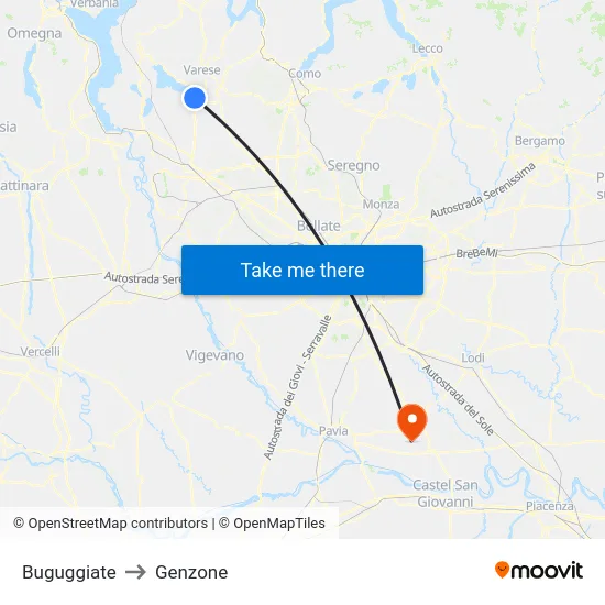 Buguggiate to Genzone map