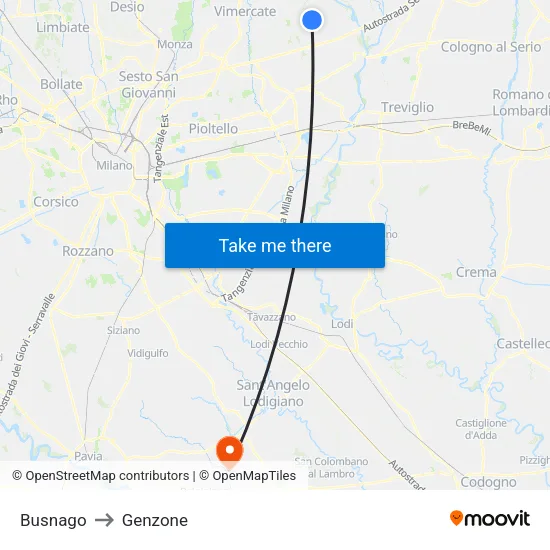 Busnago to Genzone map