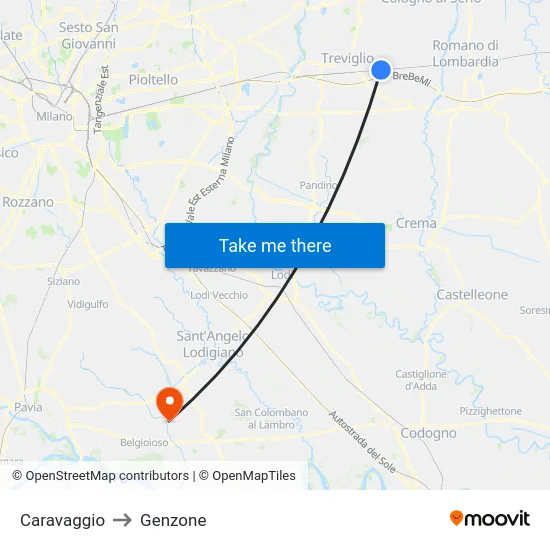 Caravaggio to Genzone map