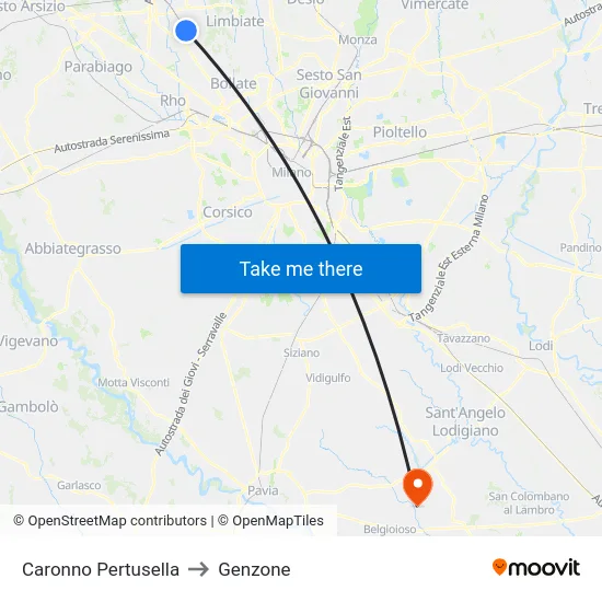 Caronno Pertusella to Genzone map