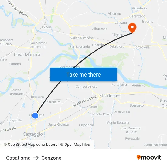 Casatisma to Genzone map
