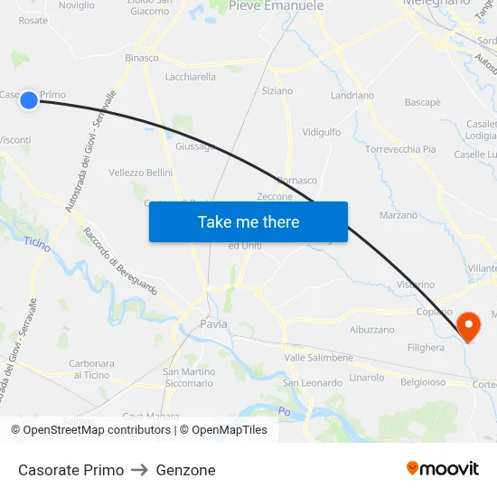 Casorate Primo to Genzone map