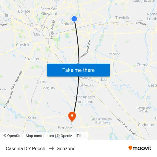 Cassina De' Pecchi to Genzone map