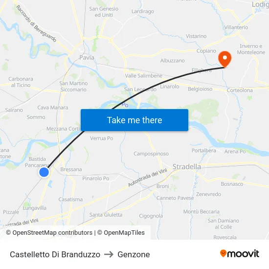 Castelletto Di Branduzzo to Genzone map