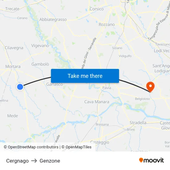 Cergnago to Genzone map