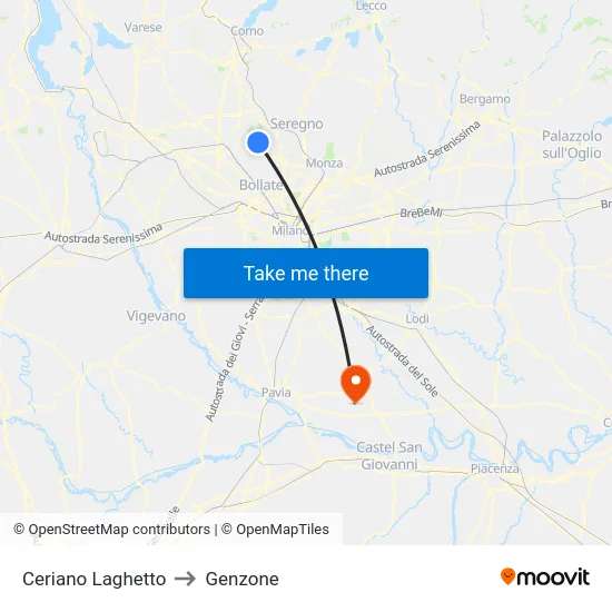 Ceriano Laghetto to Genzone map