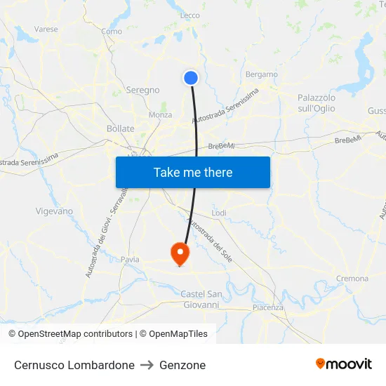 Cernusco Lombardone to Genzone map