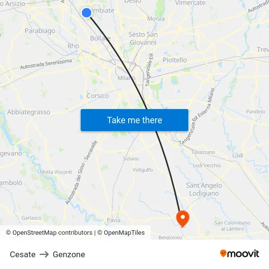 Cesate to Genzone map