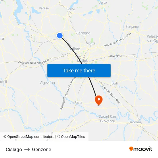 Cislago to Genzone map