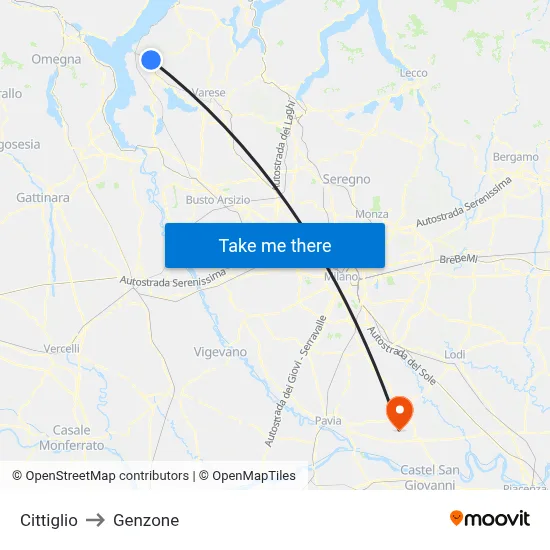 Cittiglio to Genzone map