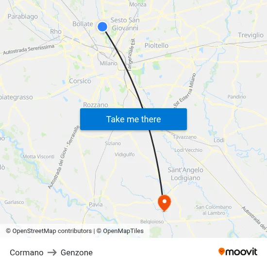 Cormano to Genzone map