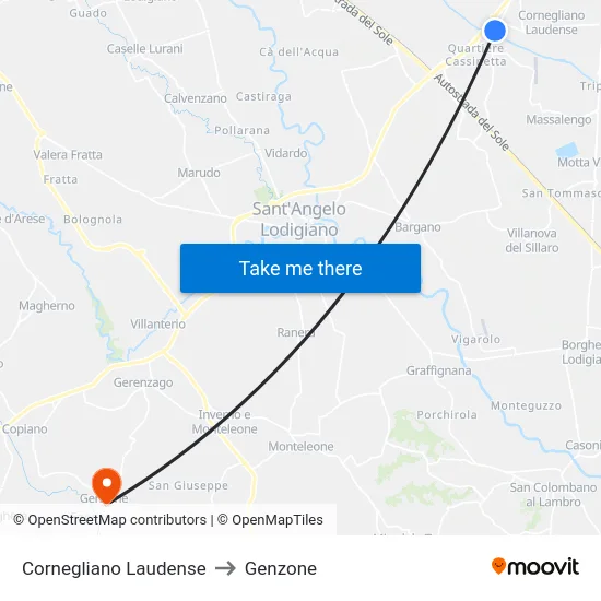Cornegliano Laudense to Genzone map