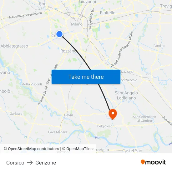 Corsico to Genzone map