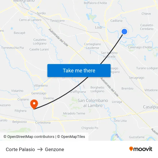 Corte Palasio to Genzone map
